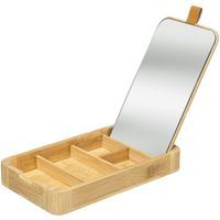 Sieraden/make-up houder/box met spiegel rechthoek 24 x 3 cm van bamboe hout - Make-up dozen - thumbnail