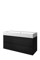 Proline Porselein Loft badmeubelset met wastafelonderkast met 2 lades en porseleinen wastafel met 2 kraangaten 120 x 62 x 46 cm, mat zwart
