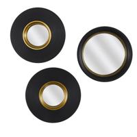 Home Deco Factory wandspiegel set - 3x stuks - D25,5 - zwart/goud - kunststof