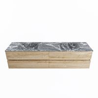 MONDIAZ VICA-DLUX 200cm badmeubel onderkast Washed Oak 4 lades. Inbouw wastafel CLOUD dubbel zonder kraangat, kleur Lava.