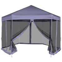 Partytent met zijwanden pop-up zeshoekig 3,6x3,1 m donkerblauw