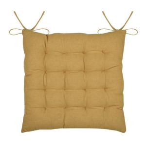 Stof Textile stoelkussen Coline - okergeel - 38 x 38 x 4 cm - touwtjes sluiting