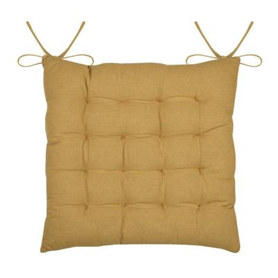 Stof Textile stoelkussen Coline - okergeel - 38 x 38 x 4 cm - touwtjes sluiting