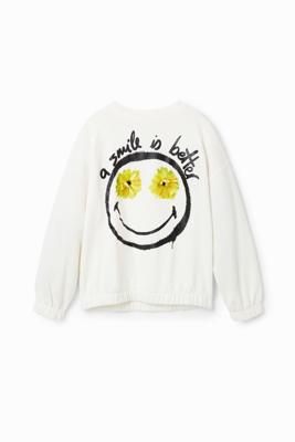 Sweatshirt met bloemen en Smiley® - WHITE - 7/8