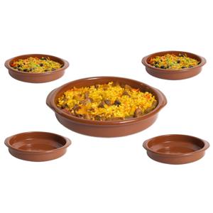 Tapas serveerschalen set - 1x D30 cm en 6x D16 cm - rond - Spaans terracotta ovenschaaltjes