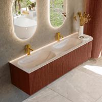 Badmeubel Mondiaz Kurve-Dlux | 175 cm | Meubelkleur Ruby | Wastafelkleur Meli | Solid surface | Dubbel / Links spoelbak | 2 kraangaten