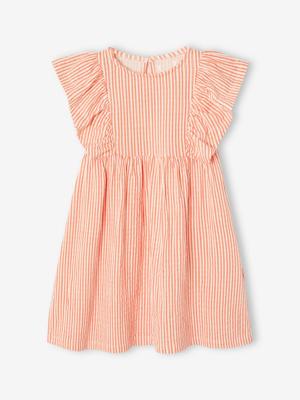 Bloemenjurk van tricot met reliëf koraal
