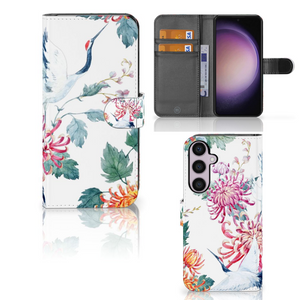 Samsung Galaxy S24 Plus Telefoonhoesje met Pasjes Bird Flowers