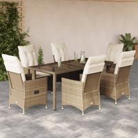 7-delige Tuinset met kussens poly rattan beige