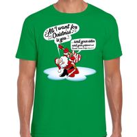 Fout Kerst shirt zingende kerstman met gitaar groen voor heren - thumbnail