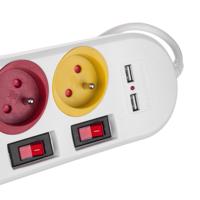 Maclean - Stekkerdoos met schakelaars met penaarde - 4-voudig + 2x USB - 250VAC/10A, 2,1A 5V - 1.5m - Wit Maclean - Stekkerdoos met schakelaars met penaarde - 4-voudig + 2x USB - 250VAC/10A, 2,1A 5V - 1.5m - Wit