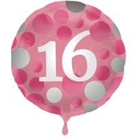 Folieballon 16 Jaar Glossy Pink - 45cm - thumbnail
