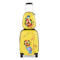 2 Stuks Kinderkoffer Set Koffer en Rugzak Set Harde Koffers met Wielen en Intrekbaar Handvat Geel