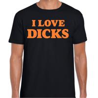 Foute party t-shirt voor heren - I love Dicks - zwart - glitter oranje - carnaval/themafeest - thumbnail