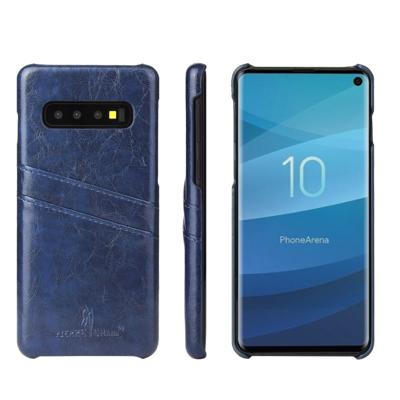 Fierre Shann retro olie Wax textuur PU lederen draagtas voor Galaxy S10 met kaartsleuven (blauw)