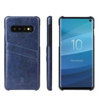 Fierre Shann retro olie Wax textuur PU lederen draagtas voor Galaxy S10 met kaartsleuven (blauw)