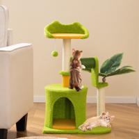 Schattige Klimboom voor Huiskatten Kleine Kattenboom met Kunstmatige Bladeren Grot Platform Groen