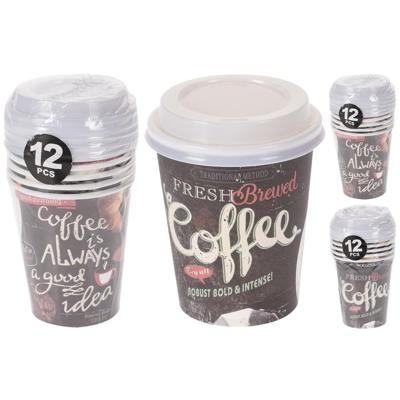 Basic Papieren beker met plastic deksel 6 stuks verschillende kleuren
