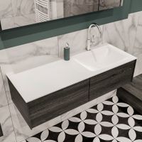 Mondiaz Lush Cloud badmeubel eiken donker bruin 120 cm 2 lades solid surface enkele spoelbak rechts 1 kraangat