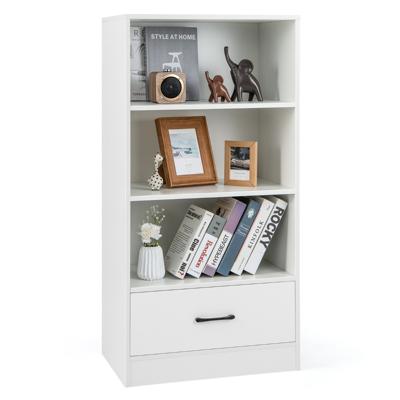120 cm Boekenkast met Laden 4 Niveaus Opbergrek van Hout Staand Rek (Wit)