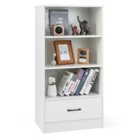 120 cm Boekenkast met Laden 4 Niveaus Opbergrek van Hout Staand Rek (Wit)