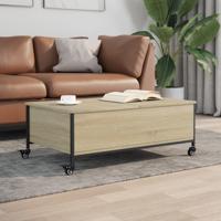 Salontafel met wielen 91x55x34 cm bewerkt hout sonoma eiken