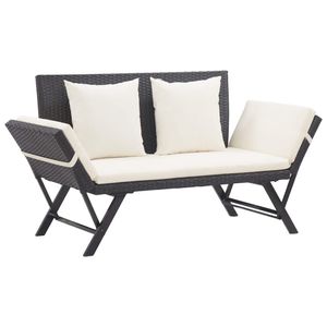 Tuinbank met kussens 176 cm poly rattan zwart