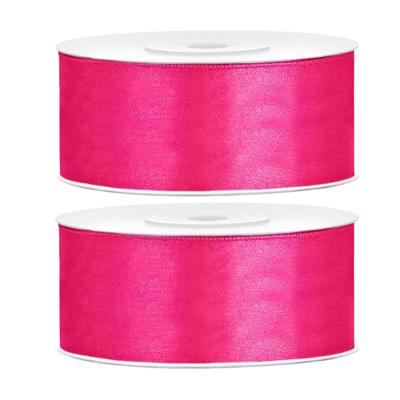 Partydeco Cadeaulint - 2x - roze - 2,5 cm x 25 meter - satijn - sierlint - inpakken - decoratie