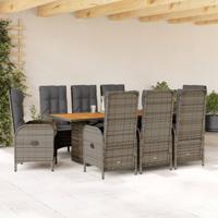 9-delige Tuinset met kussens poly rattan grijs