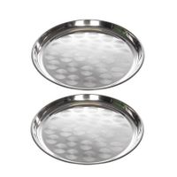 2x RVS dienbladen/serveerbladen rond 36 cm