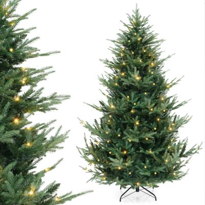 Kunstkerstboom van 210 cm Kunstkerstboom met Scharnieren 1090 Takken 340 Warmwitte LED-Lampjes