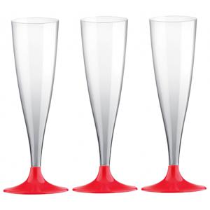 Champagneglazen - 10x - plastic - 140 ml - rood - herbruikbaar