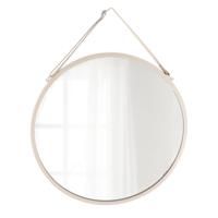 Tendance Wandspiegel - beige - D38 cm - metaal met lederlook riem Tendance Wandspiegel - beige - D38 cm - metaal met lederlook riem