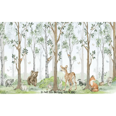Designed4Kids wandvullend behang kinderkamer bosdieren in het bos-420 x 260 cm