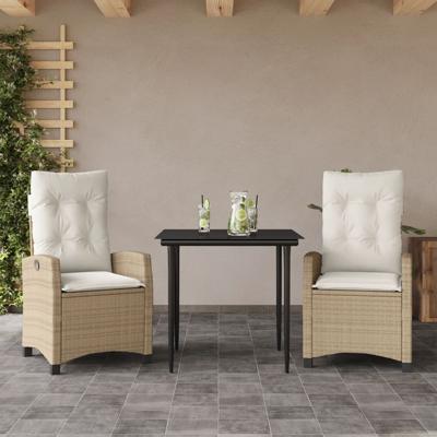 3-delige Tuinset met kussens poly rattan beige