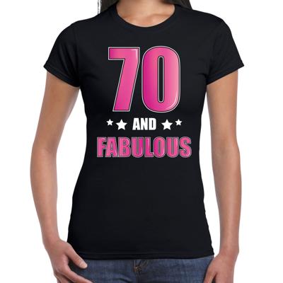 70 and fabulous verjaardag cadeau t-shirt - zwart - roze letters - dames - 70ste verjaardag