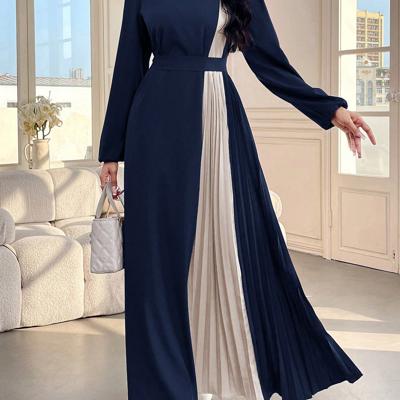 Najma Navy Blue Modest Abaya - Elegant Pleated Long Sleeve Maxi Dress S