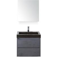 Dante Badmeubelset 60 cm - Beton Antraciet - Wastafel Hardsteen Wit Lucca met Spiegelkast