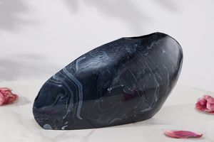 Decoratieve vaas STONE 40cm zwart gemarmerd handgemaakt retro design - 43187