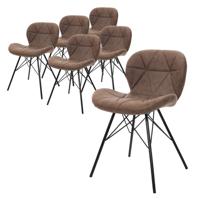 ML-Design Set van 6 eetkamerstoelen met rugleuning, bruin, keukenstoel met kunstleren bekleding, gestoffeerde stoel met - thumbnail