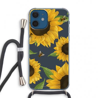 Sunflower and bees: iPhone 12 mini Transparant Hoesje met koord