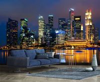 Vlies fotobehang Skyline Singapore by night - thumbnail