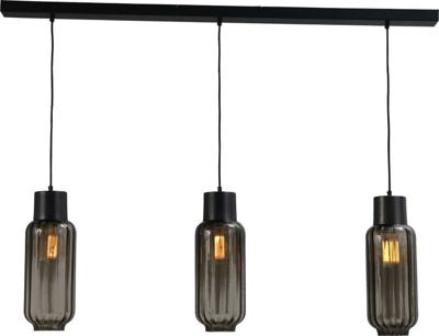 Masterlight EetkamerlampLett ll 3-lichts zwart met smoke glas - 2156-05-05-130-3
