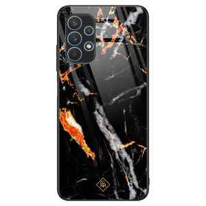 Samsung Galaxy A32 4G glazen hardcase - Marmer zwart oranje
