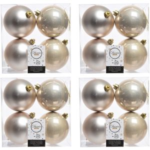 16x Kunststof kerstballen glanzend/mat Licht parel/champagne 10 cm kerstboom versiering/decoratie   -