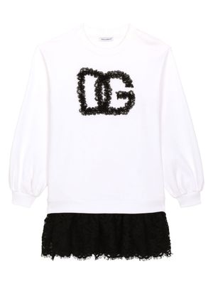Dolce & Gabbana Kids robe courte superposée à logo brodé - Blanc