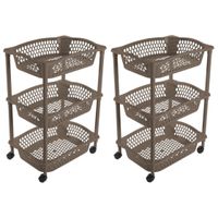 2x stuks keuken opberg trolleys/roltafels met 3 manden 62 cm taupe/beige