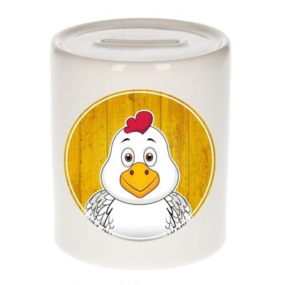 Kippen thema spaarpot - wit - voor kinderen - 8x9 cm - dieren - boerderij