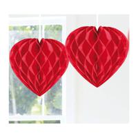 Hangdecoratie hartjes rood 30 cm - Hangdecoratie - thumbnail