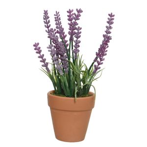 Lavendel kunstplant in terracotta pot - paars - D6 x H18 cm